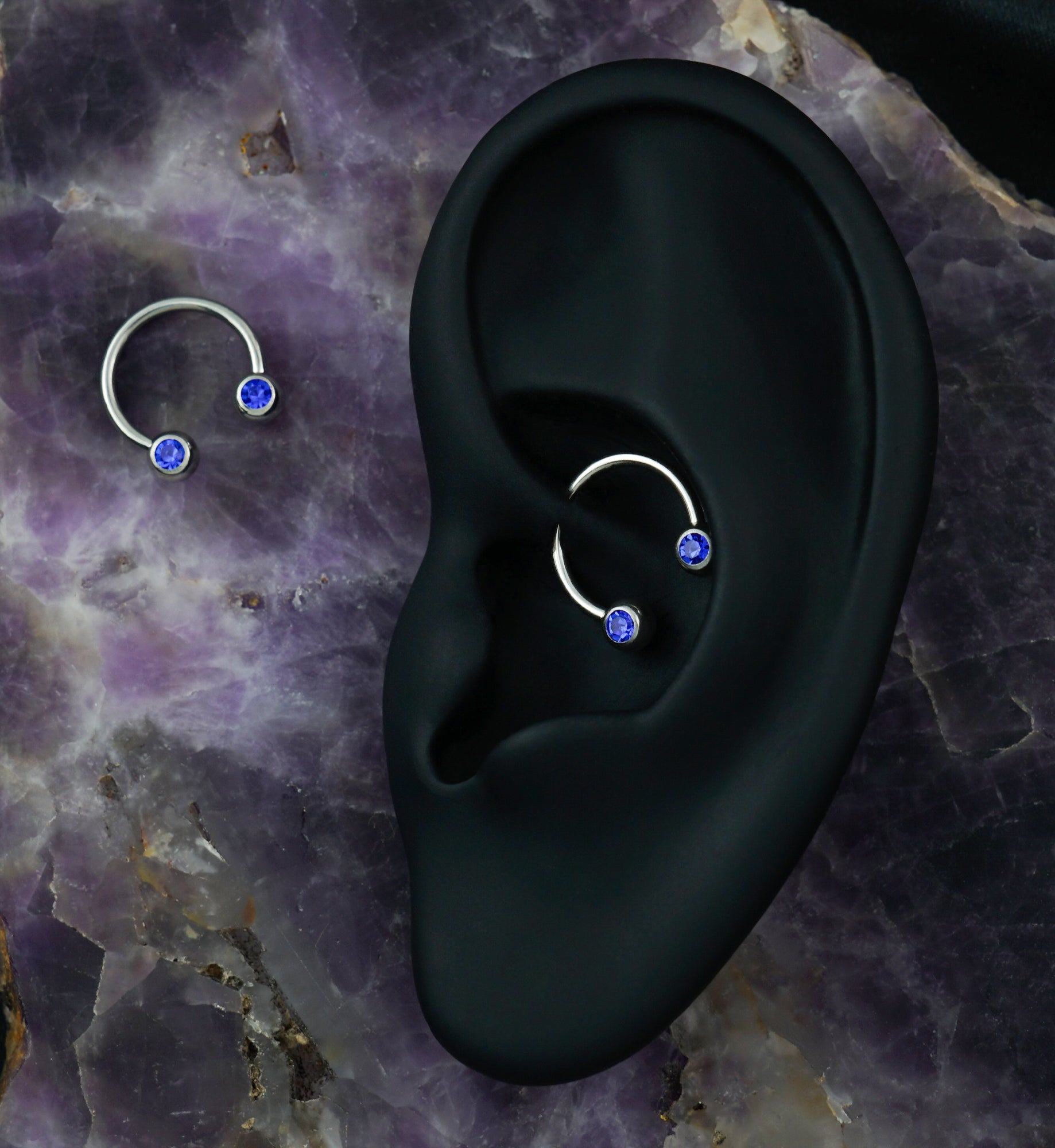 Blue CZ Steel Stainless Circular Barbell