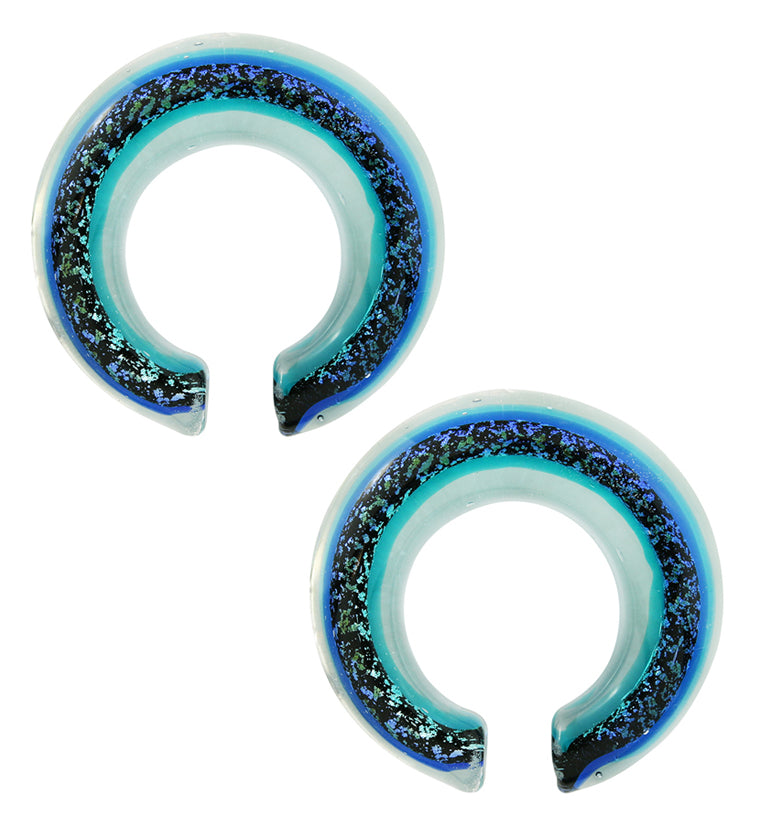 Blue Dichroic Glass Hoop Plugs