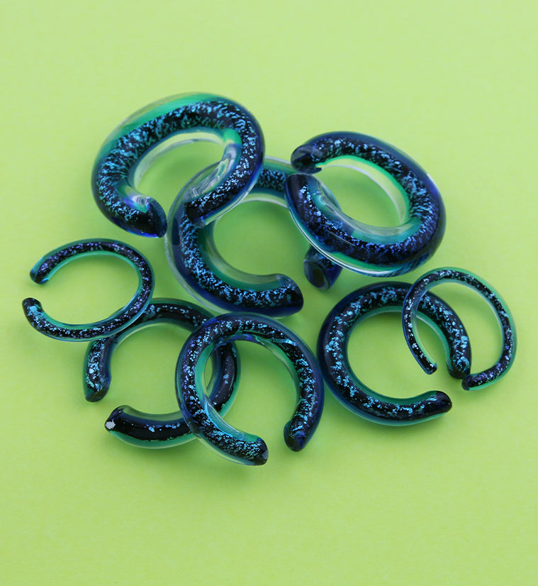 Blue Dichroic Glass Hoop Plugs