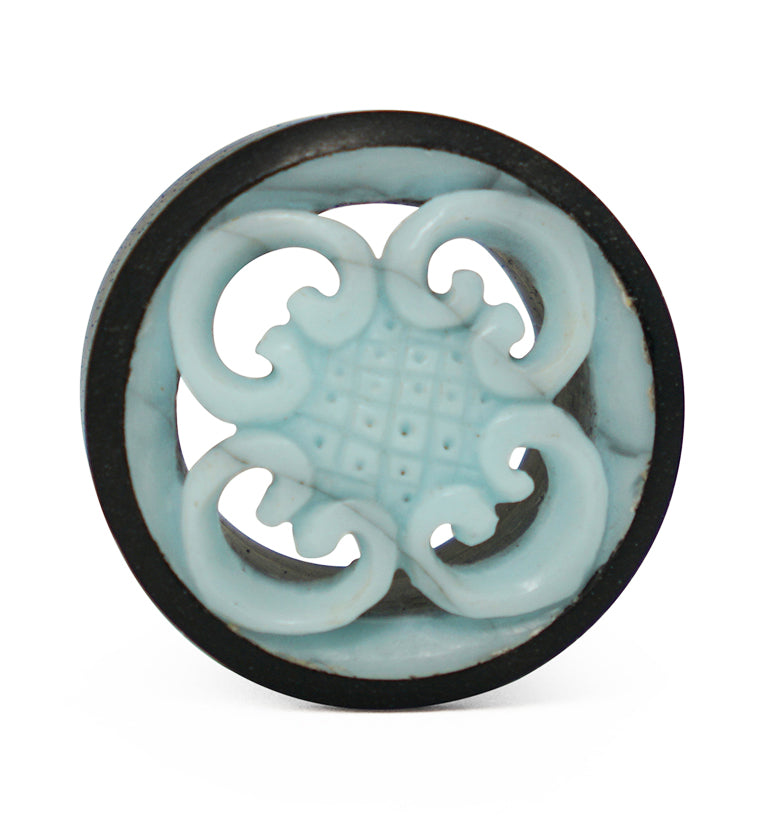 Blue Floral Carved Wooden Plugs