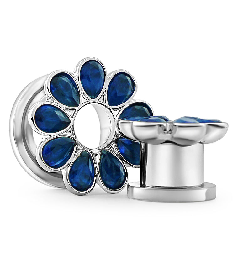 Blue CZ Flower Petal Stainless Steel Tunnels