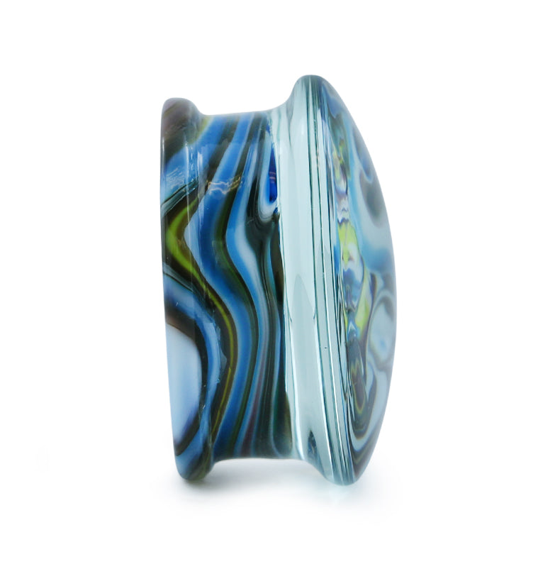 Blue Multi Paint Swirl Glass Double Flare Plugs