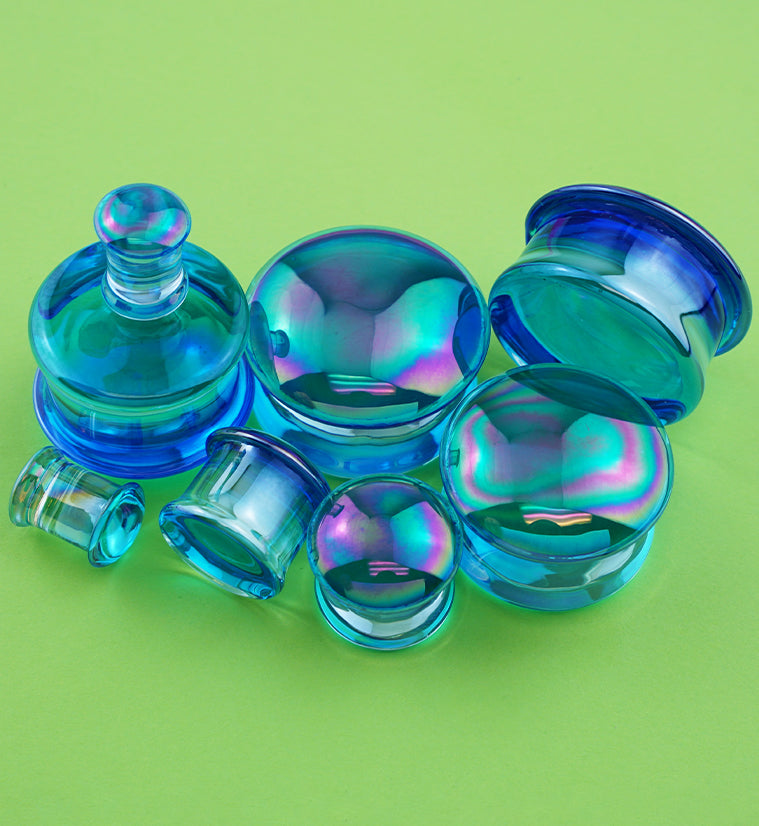 Blue Oil Splash Glass Plugs