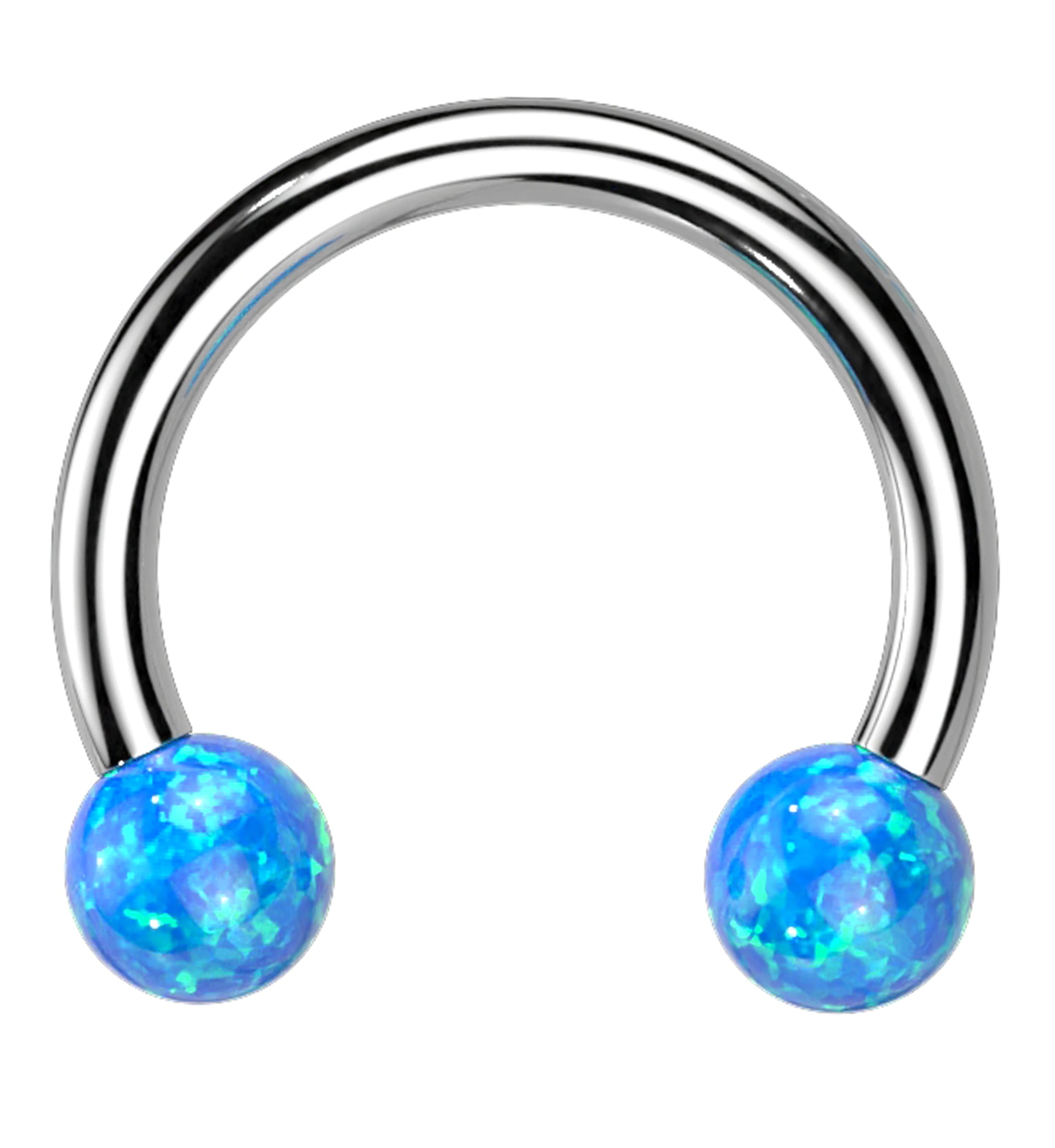 Blue Opalite Circular Stainless Steel Horseshoe Barbell