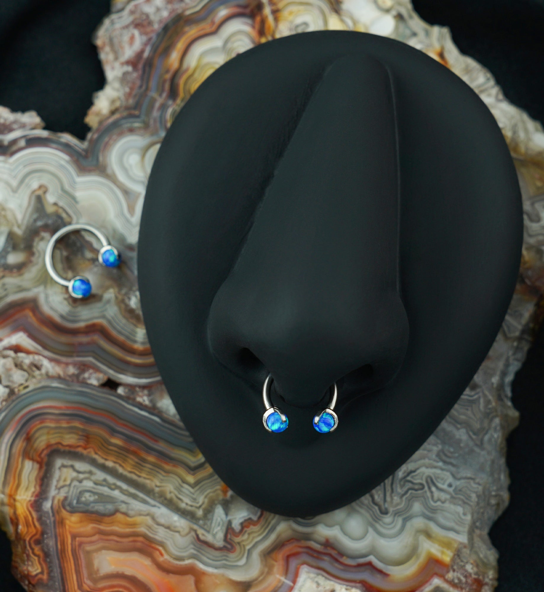 Blue Opalite Claw Stainless Steel Circular Barbell