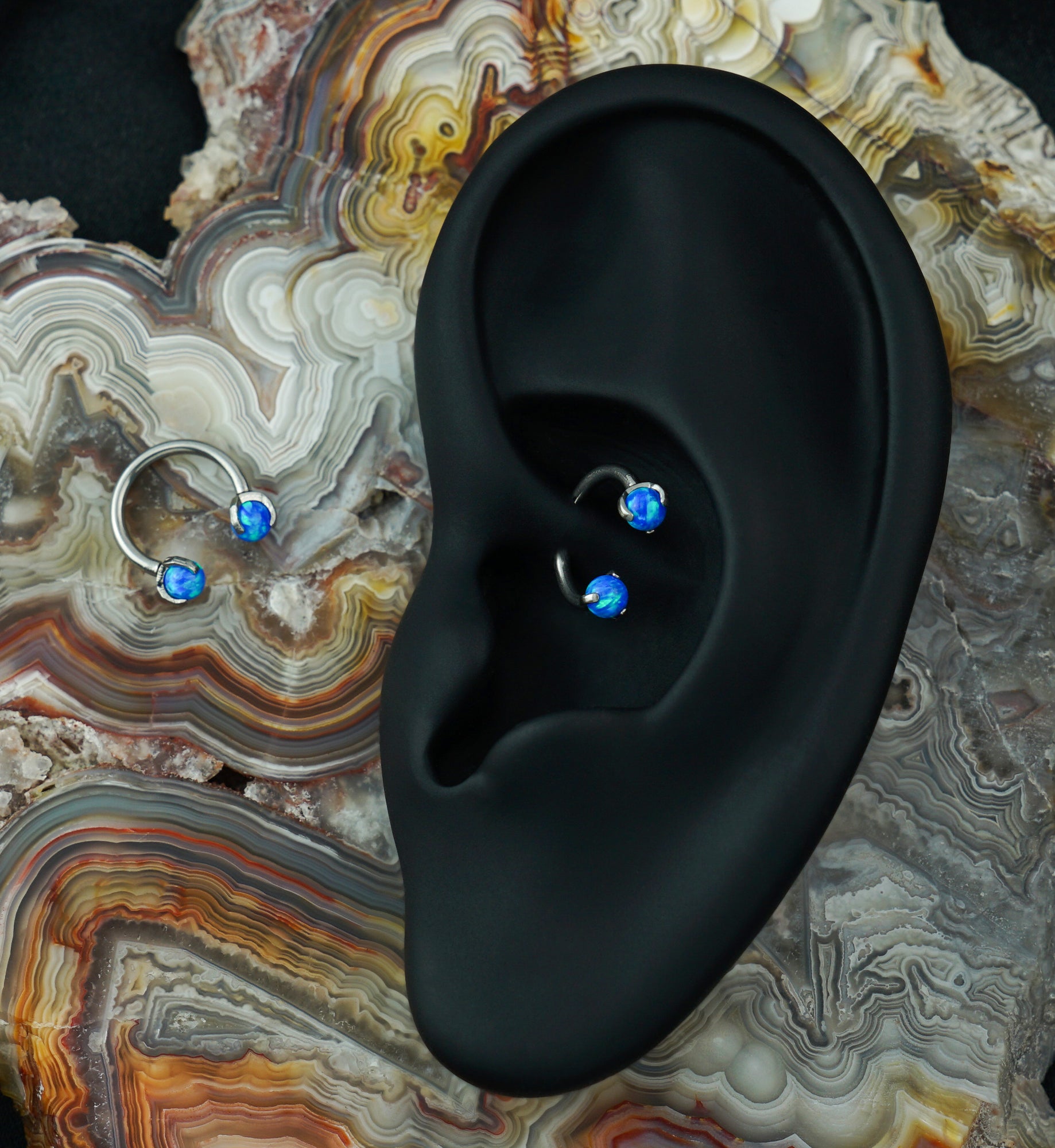 Blue Opalite Claw Stainless Steel Circular Barbell