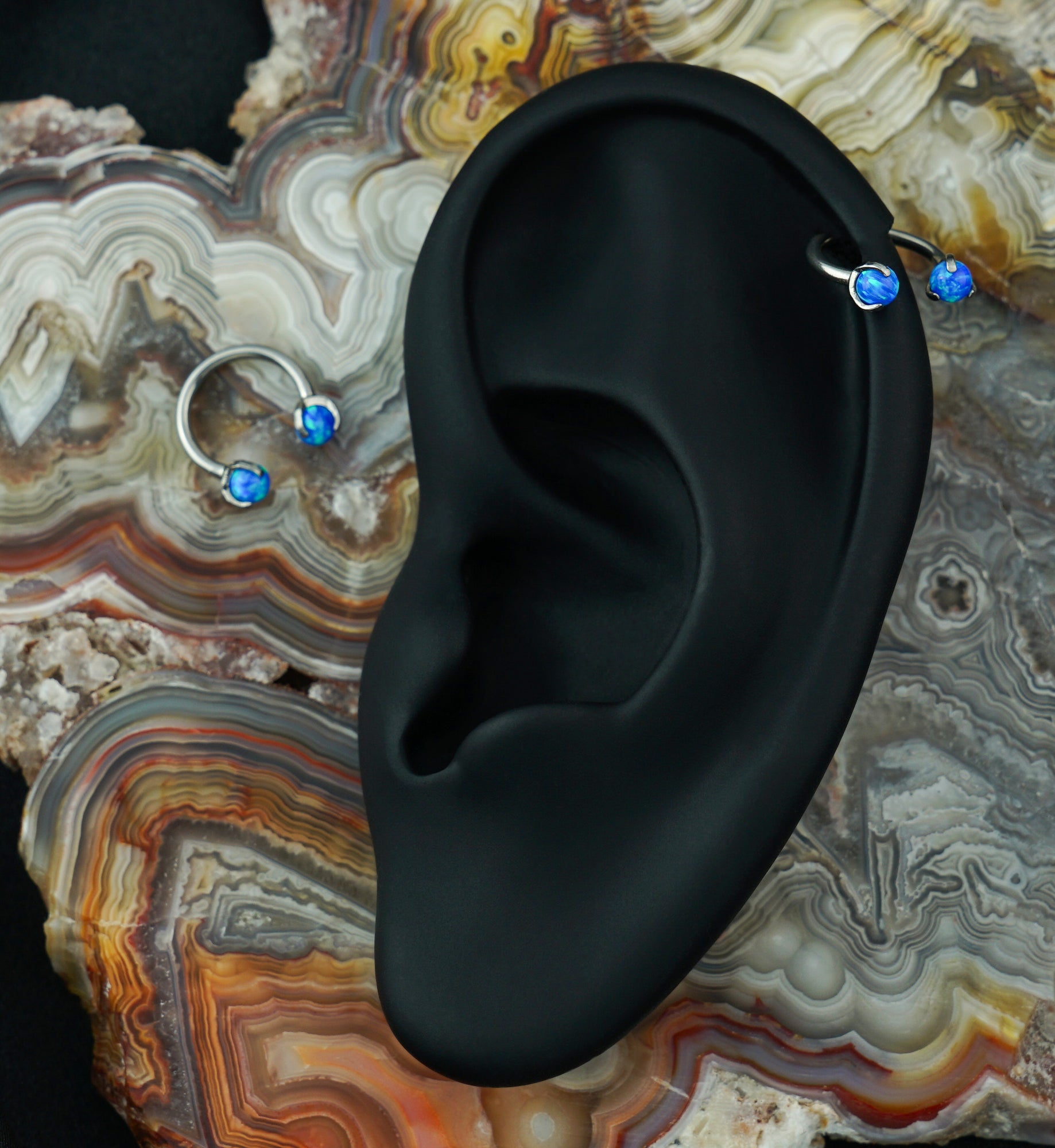 Blue Opalite Claw Stainless Steel Circular Barbell