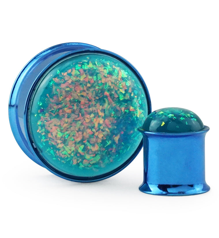 Blue Opalite Flash PVD Stainless Steel Plugs