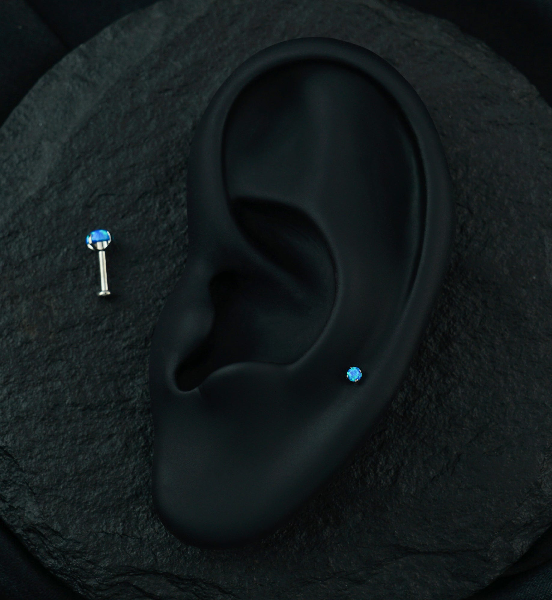 Blue Opalite Prong Set Titanium Threadless Labret