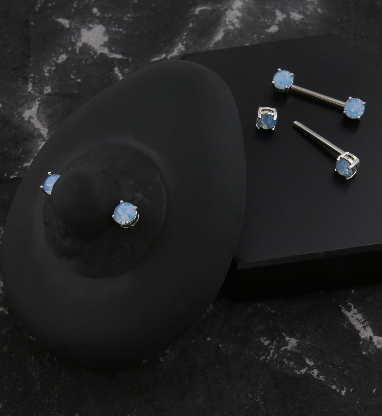 Blue Opalite Prong Stainless Steel Nipple Barbell