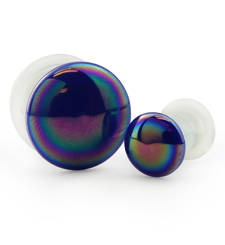 Blue Oil Splash Single Flare Glass Plugs