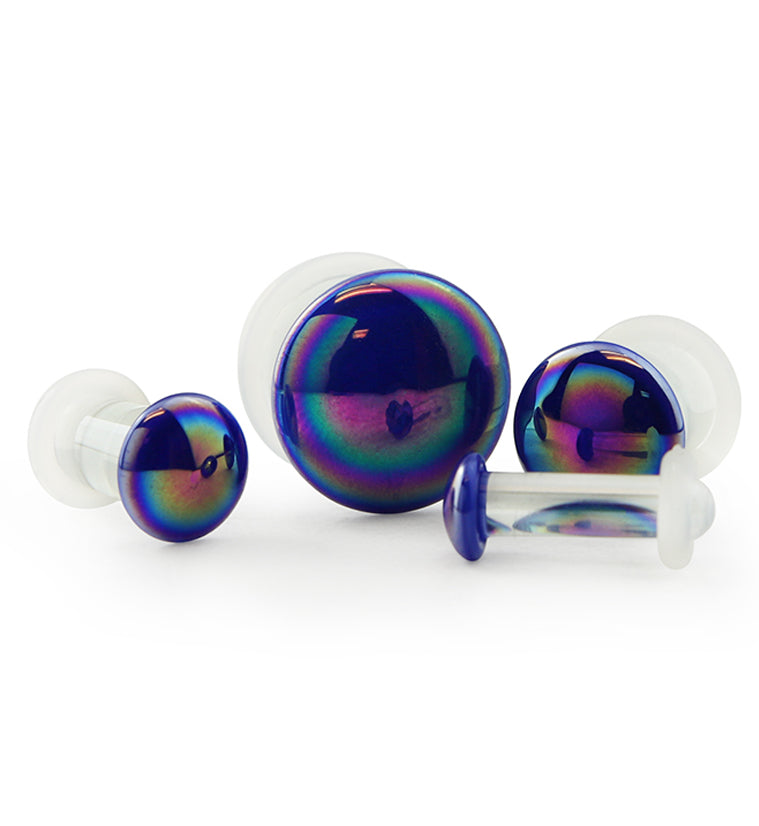 Blue Oil Splash Single Flare Glass Plugs