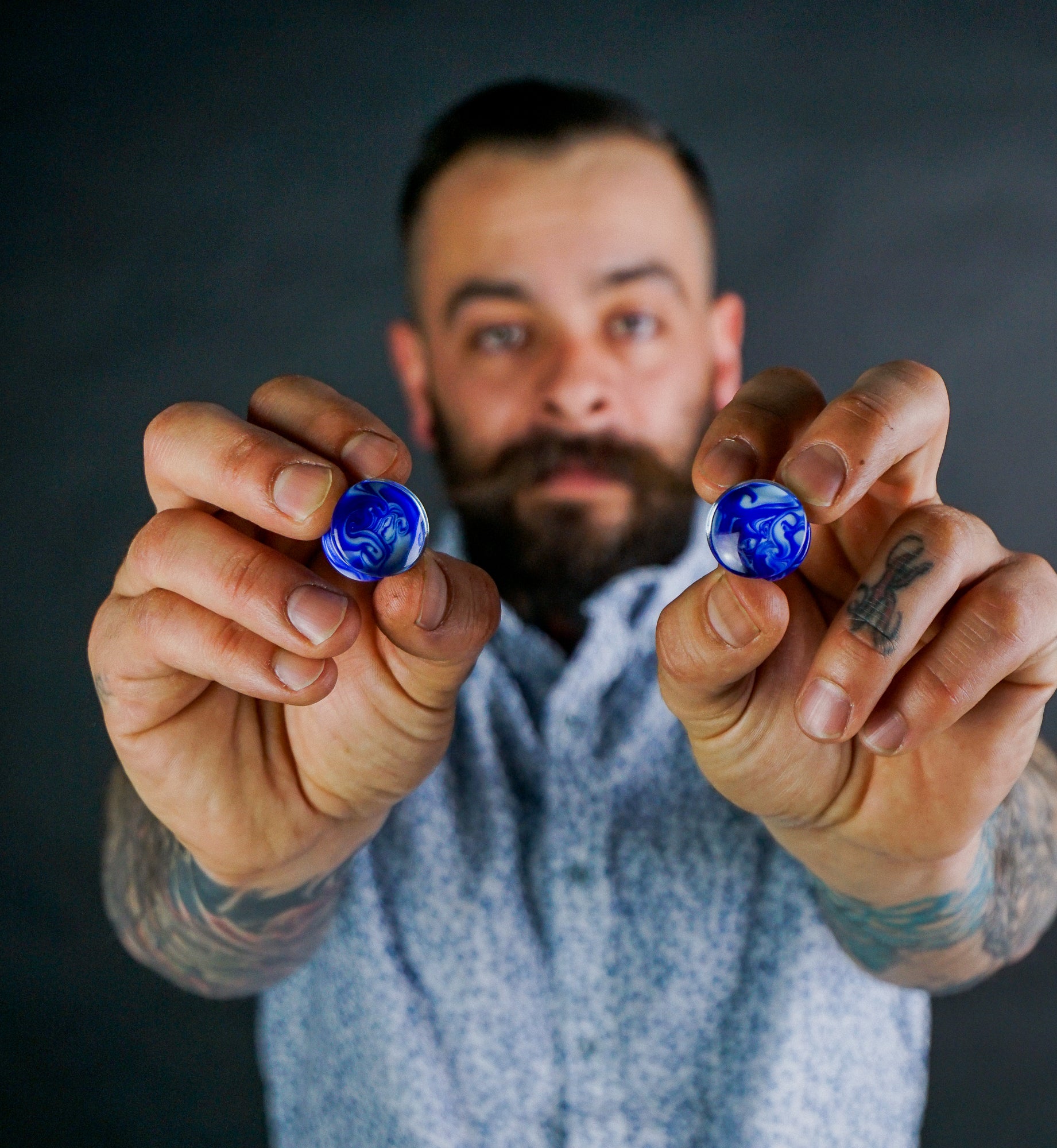 Blue/White Chroma Swirl Glass Double Flare Plugs