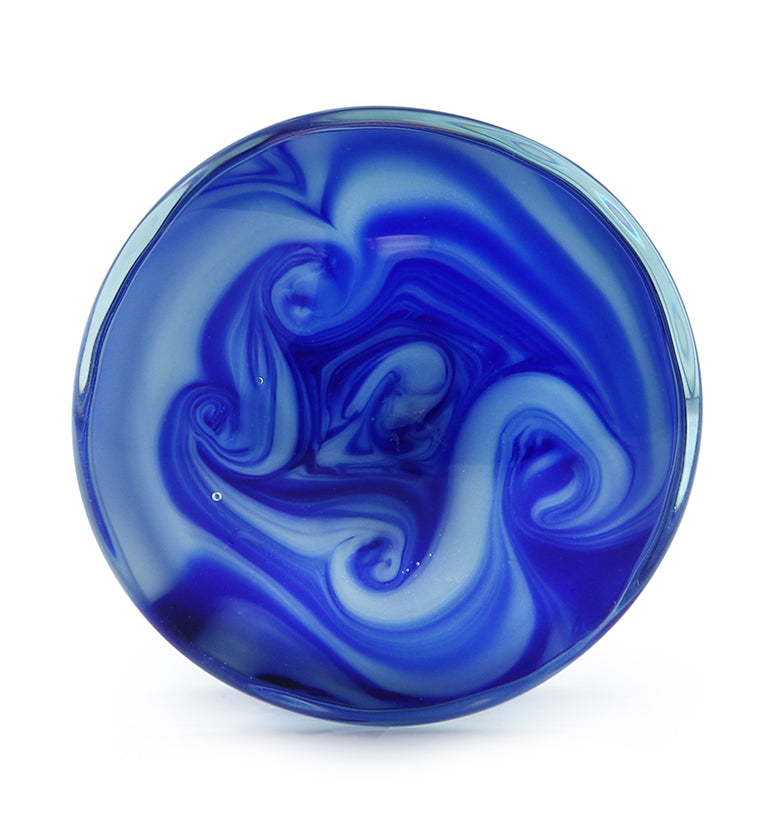 Blue/White Paint Swirl Glass Double Flare Plugs