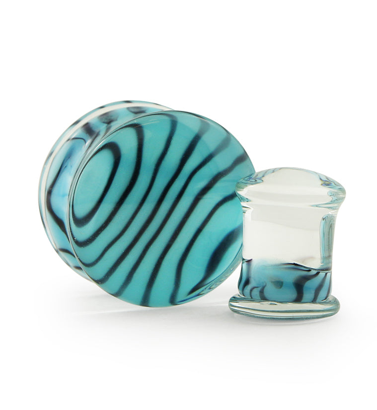 Sky Blue Zebra Glass Plugs