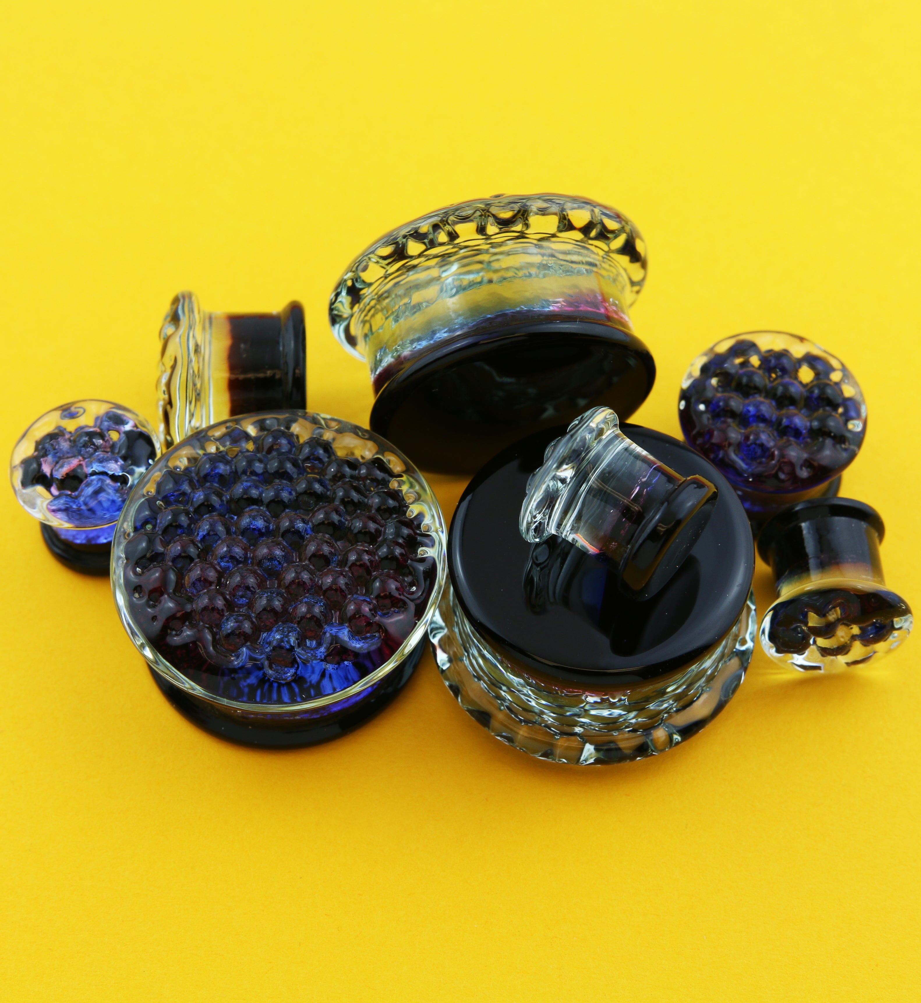 Blurple Sponge Glass Double Flare Plugs