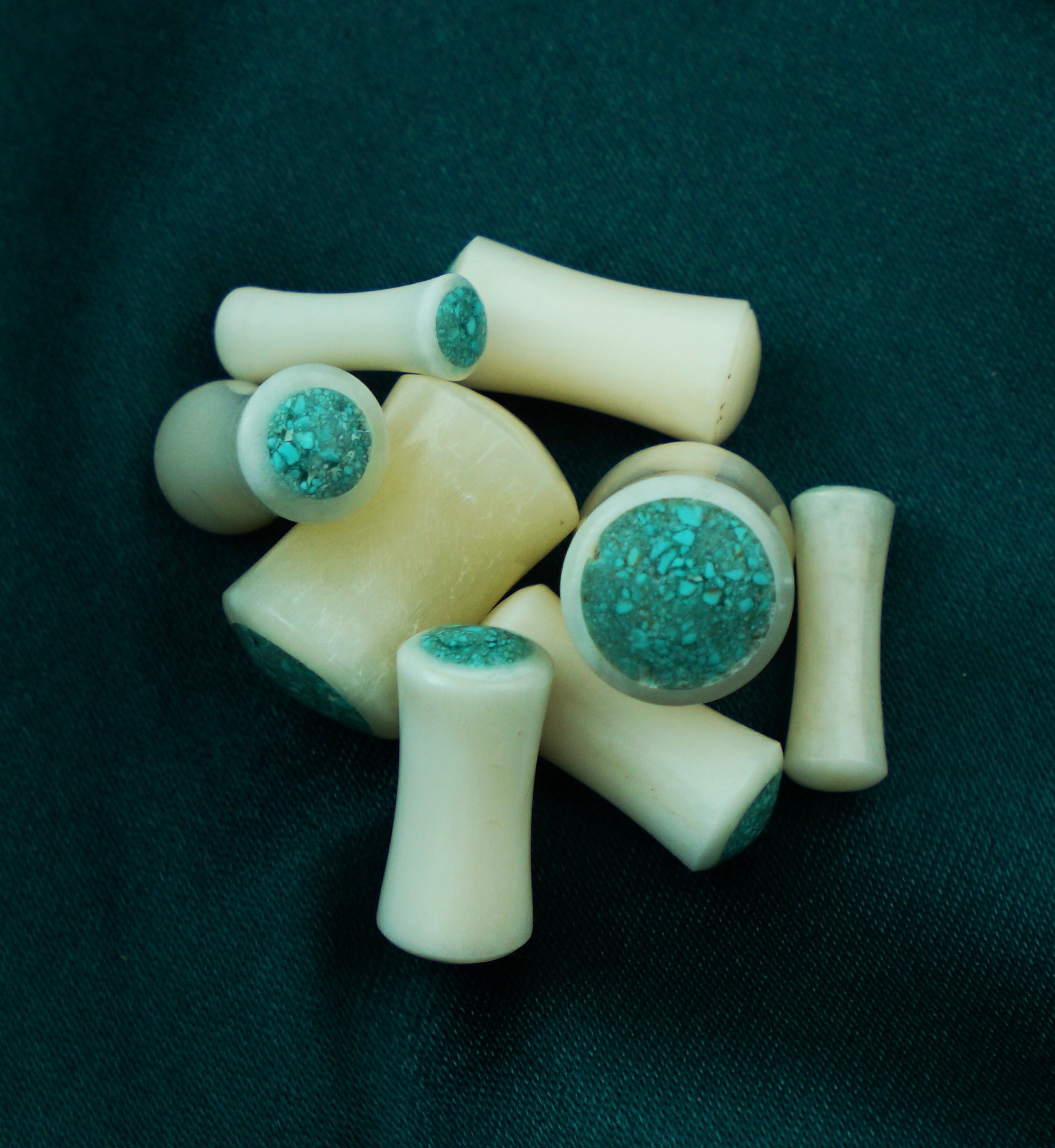 Bone Plugs with Crushed Turquoise Howlite Stone Inlay