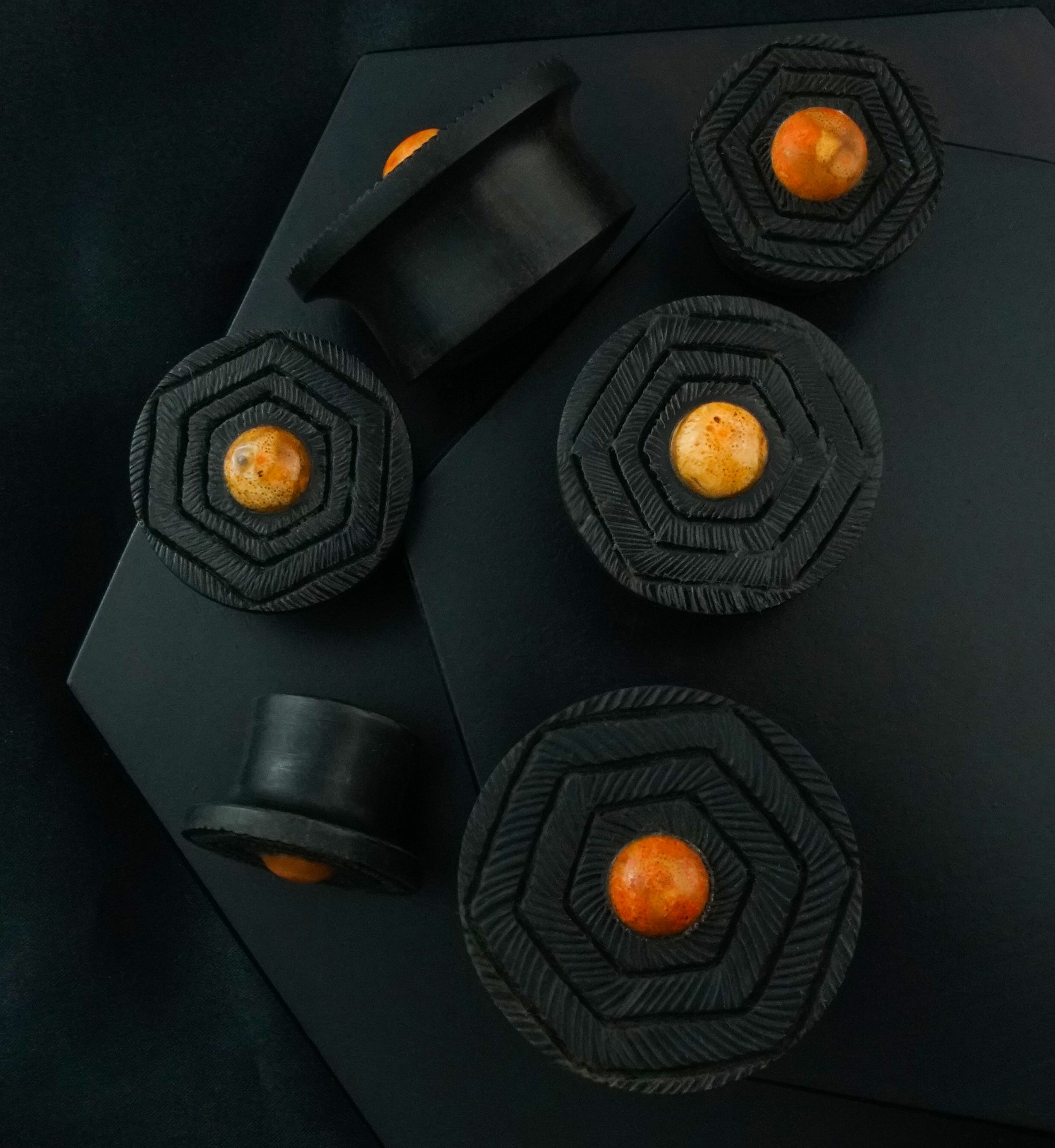 Boundary Geo Carnelian Stone Inlay Areng Wood Mayan Flare Plugs