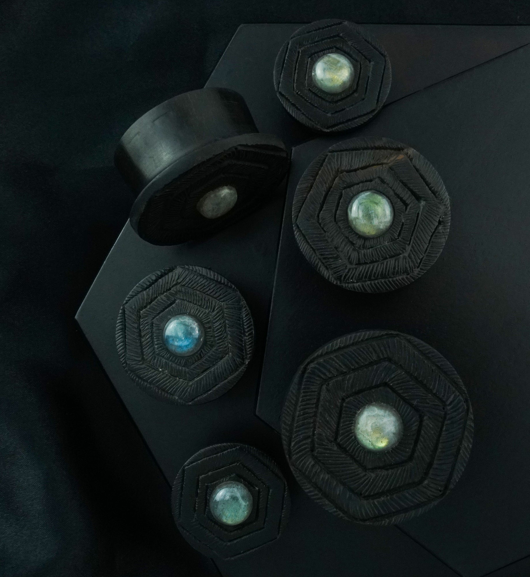 Boundary Geo Labradorite Stone Inlay Areng Wood Mayan Flare Plugs