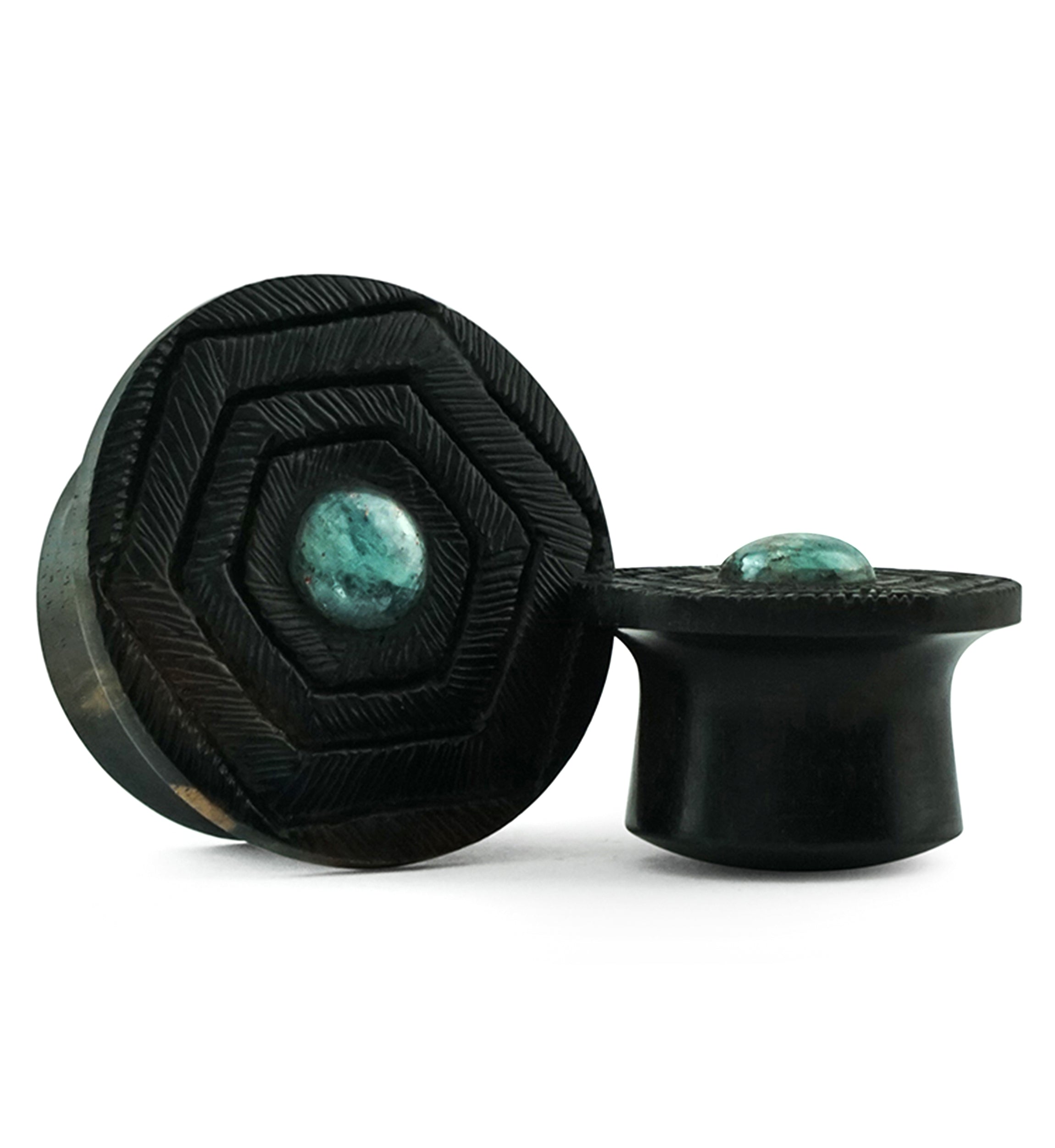 Boundary Geo Larvikite Stone Inlay Areng Wood Mayan Flare Plugs