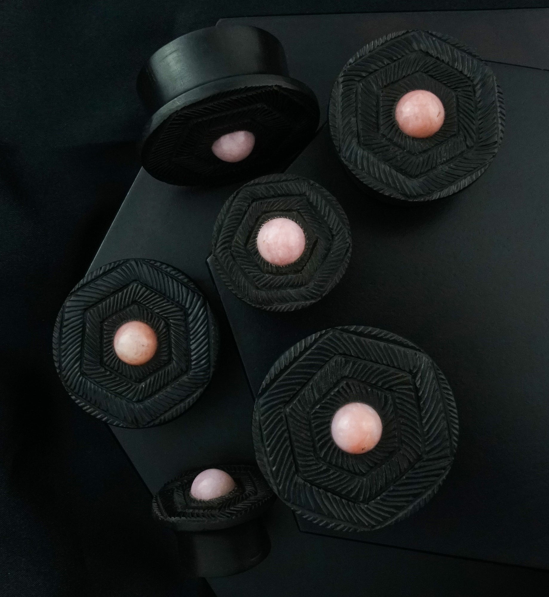 Boundary Geo Petalite Stone Inlay Areng Wood Mayan Flare Plugs