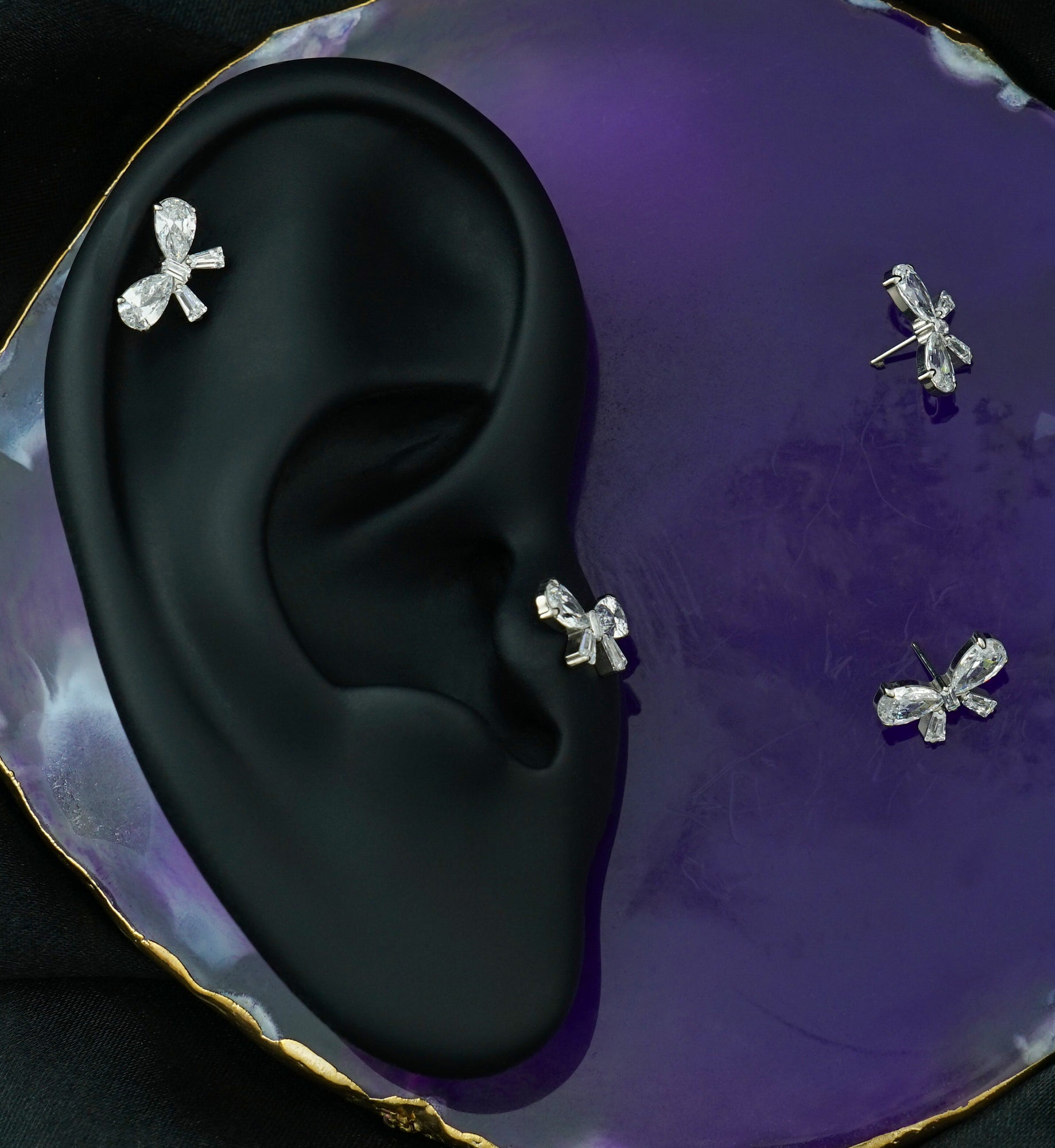 Bow Clear CZ Titanium Threadless Top