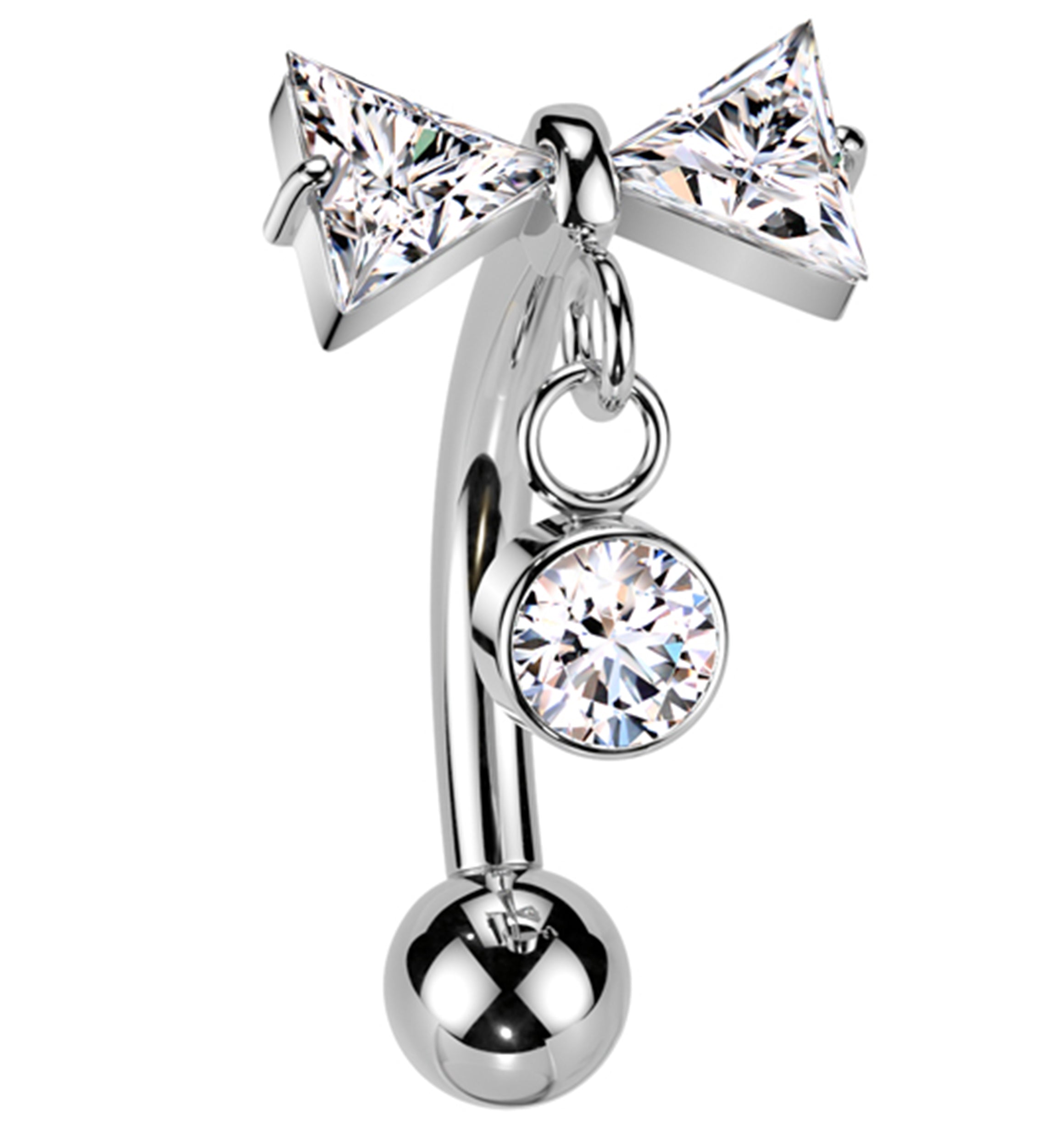 Bow Dangle Clear CZ Threadless Titanium Curved Barbell