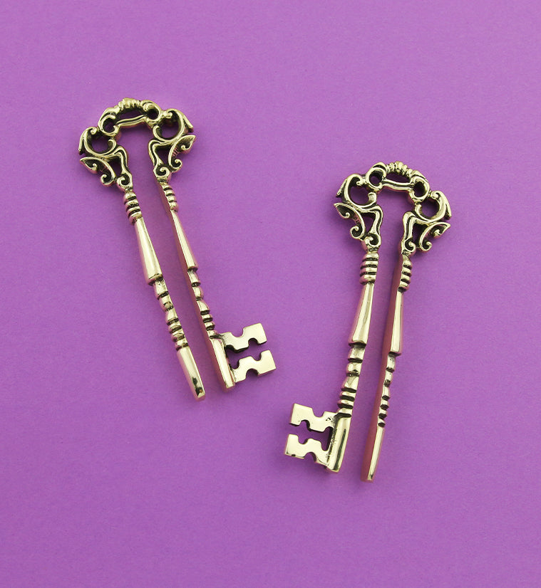 Brass Skeleton Key Ear Weights