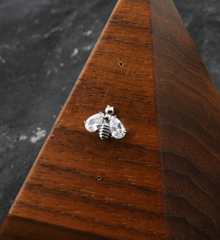 Bumblebee Clear CZ Wings Threadless Titanium Top