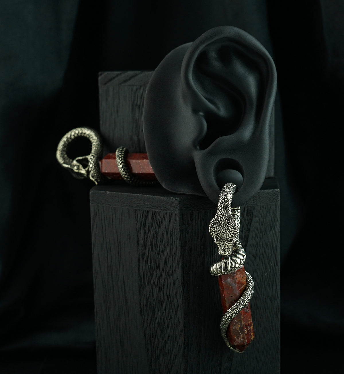 Bumblebee Jasper Stone Cobra White Brass Hinged Ear Weights