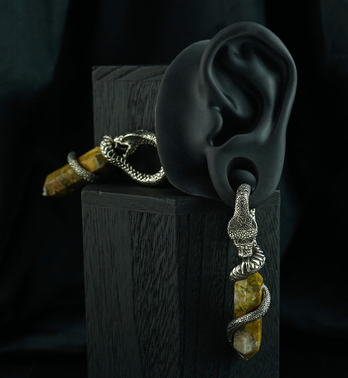 Bumblebee Jasper Stone Cobra White Brass Hinged Ear Weights