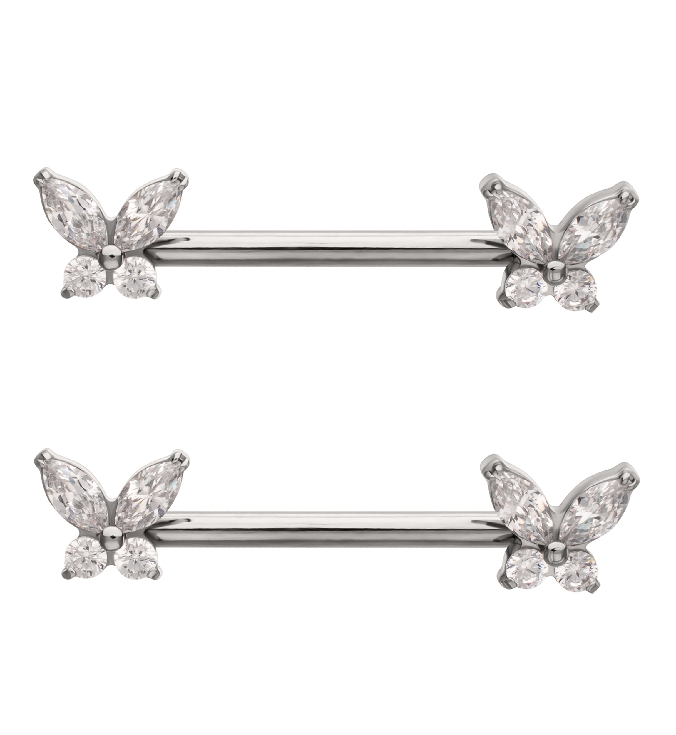 Butterfly Clear CZ Internally Threaded Titanium Nipple Barbell