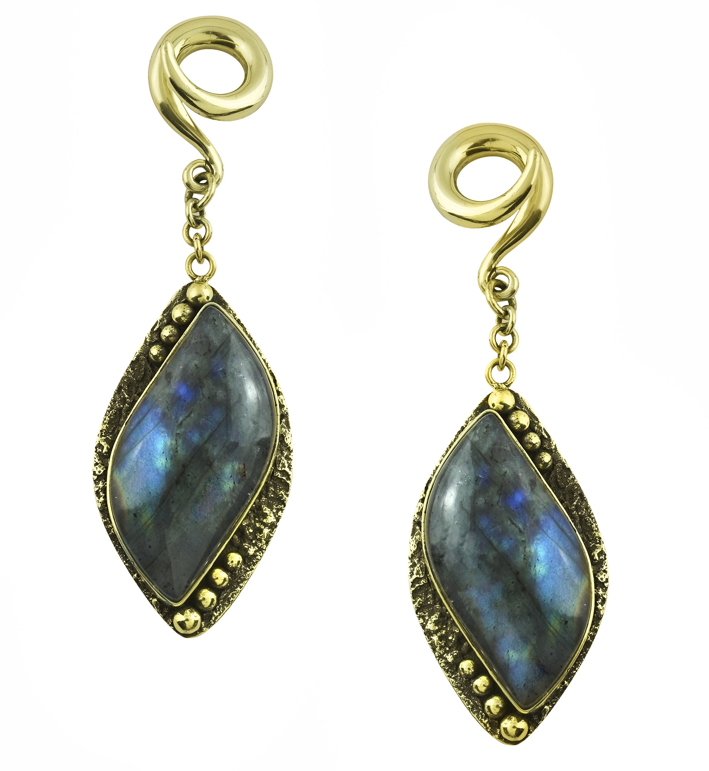 Camber Labradorite Stone Hanging Brass Ear Weights