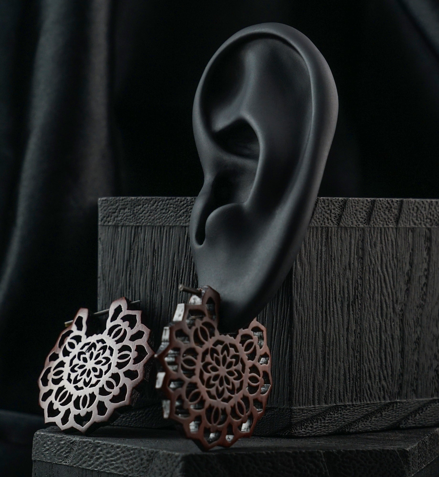 Carved Floral Narra Wood Earrings