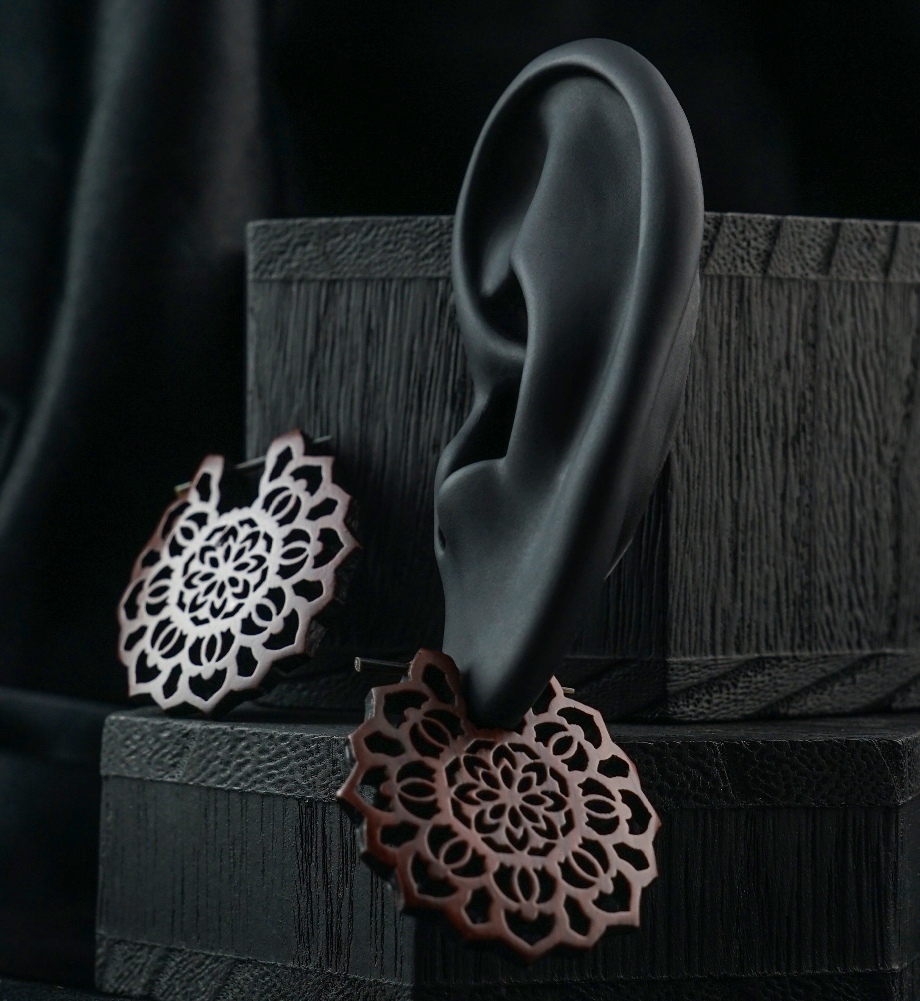 Carved Floral Narra Wood Earrings