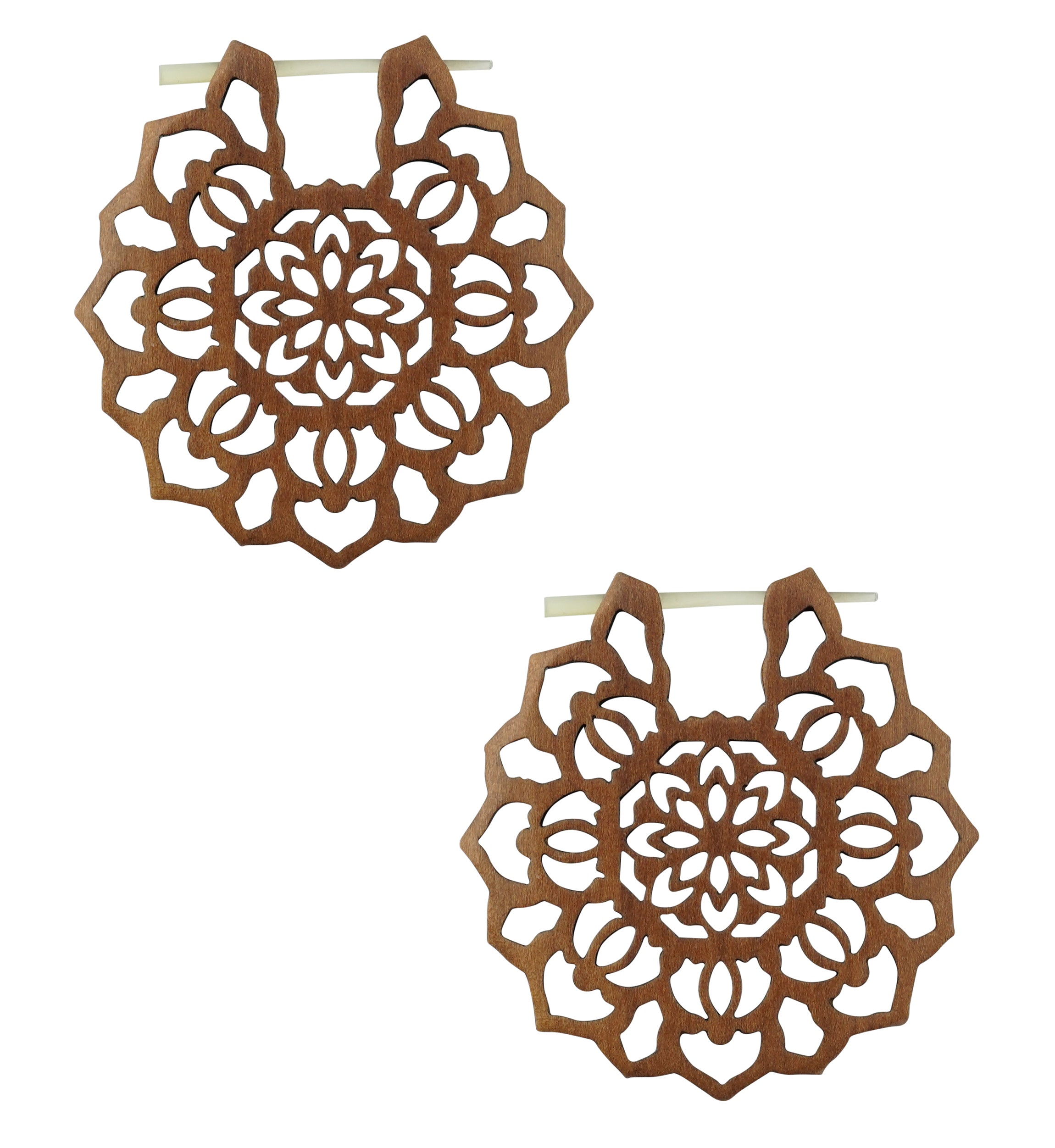 Carved Floral Sawo Wood Earrings