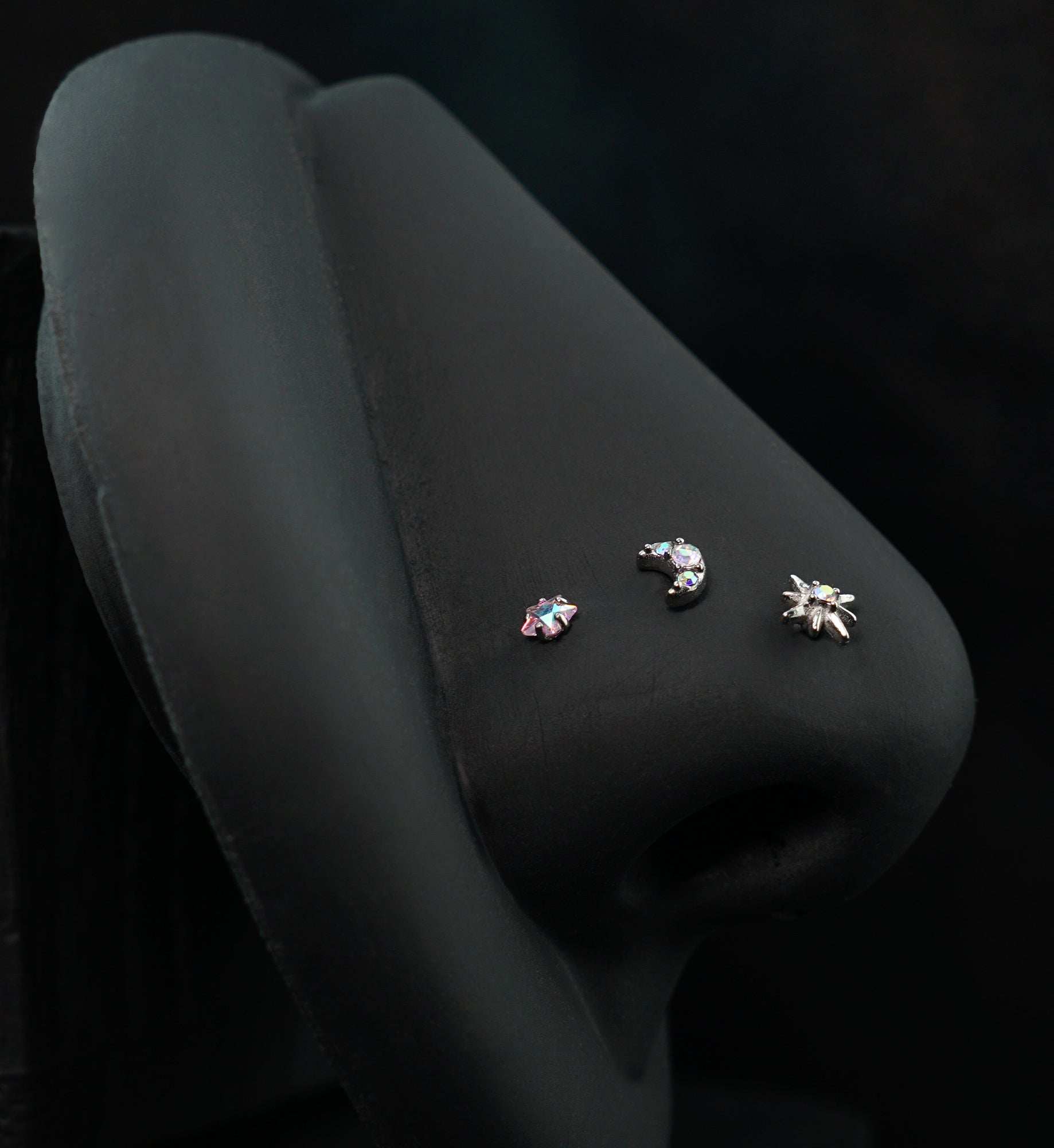 Celestial Rainbow Aurora CZ Stainless Steel L Bend/Stud/Hoop Variety Pack (6 Pack)