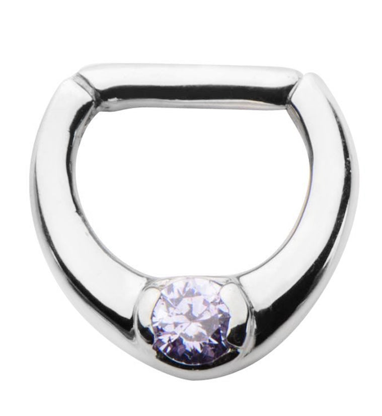 14G Stainless Steel Septum Clicker With Single Purple CZ