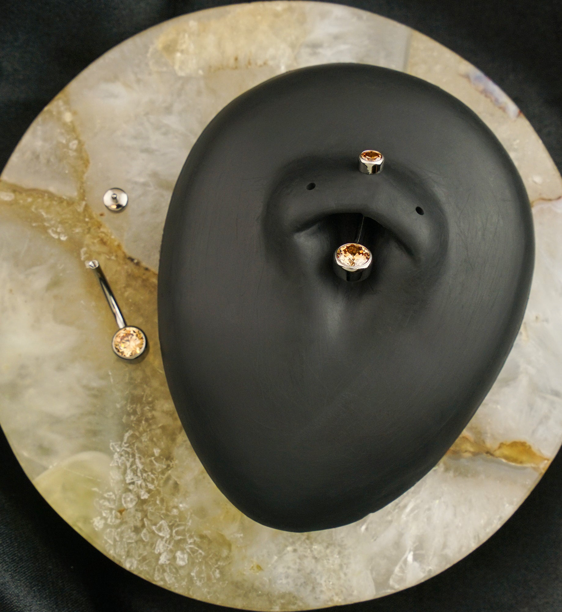 Champagne Bezel CZ Titanium Internally Threaded Belly Button Ring