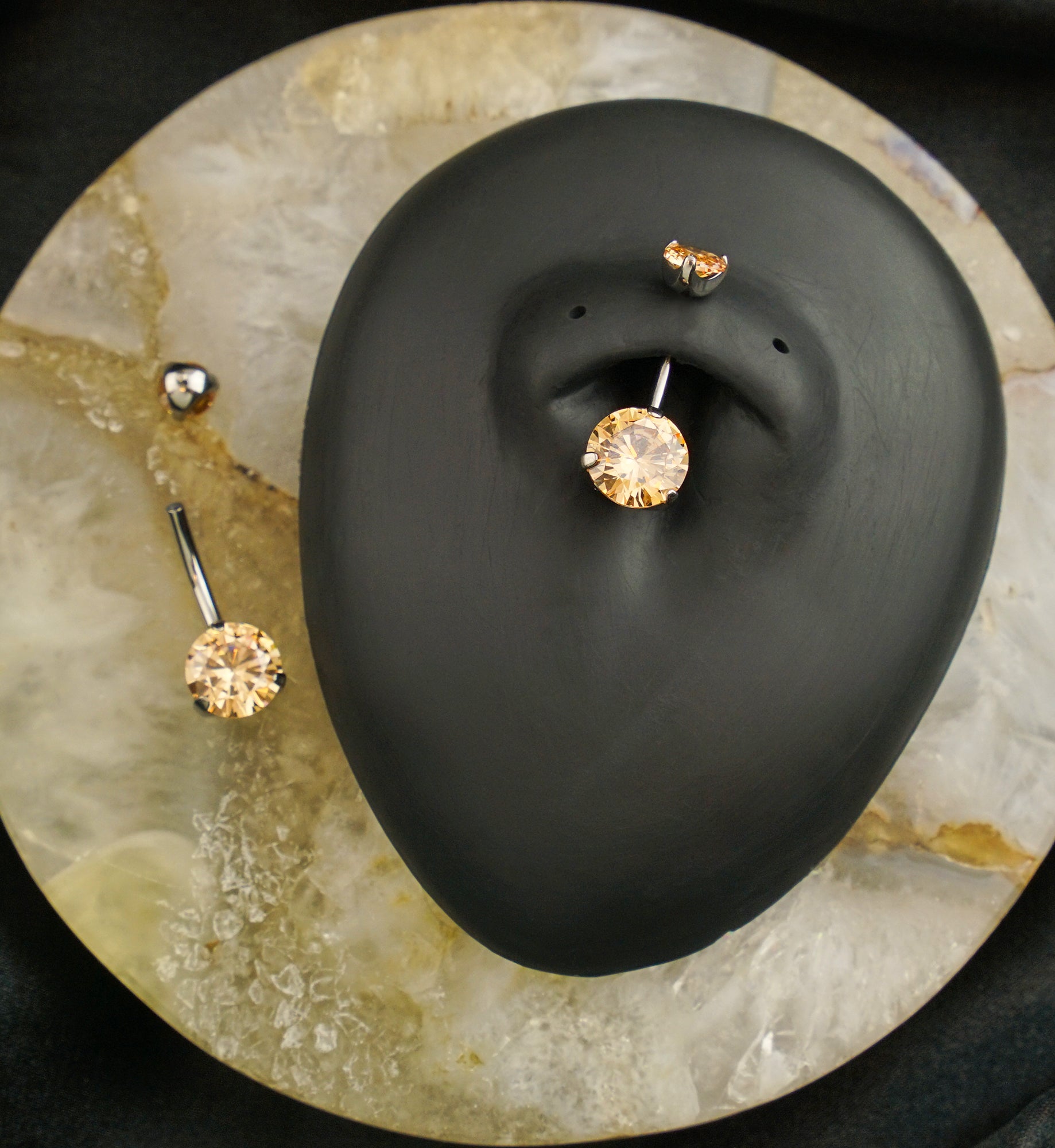 Champagne Prong CZ Titanium Internally Threaded Belly Button Ring