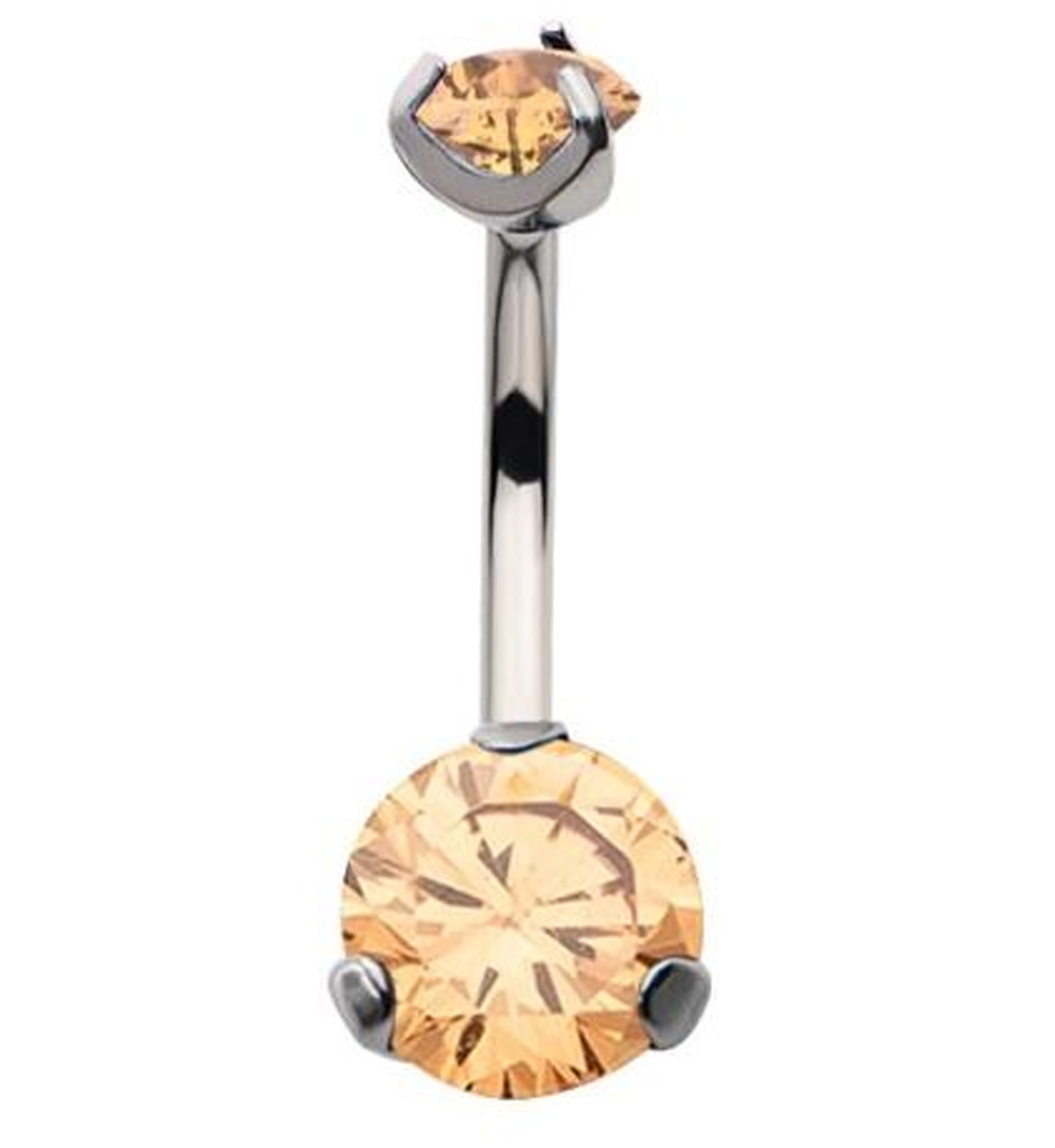 Champagne Prong CZ Titanium Internally Threaded Belly Button Ring