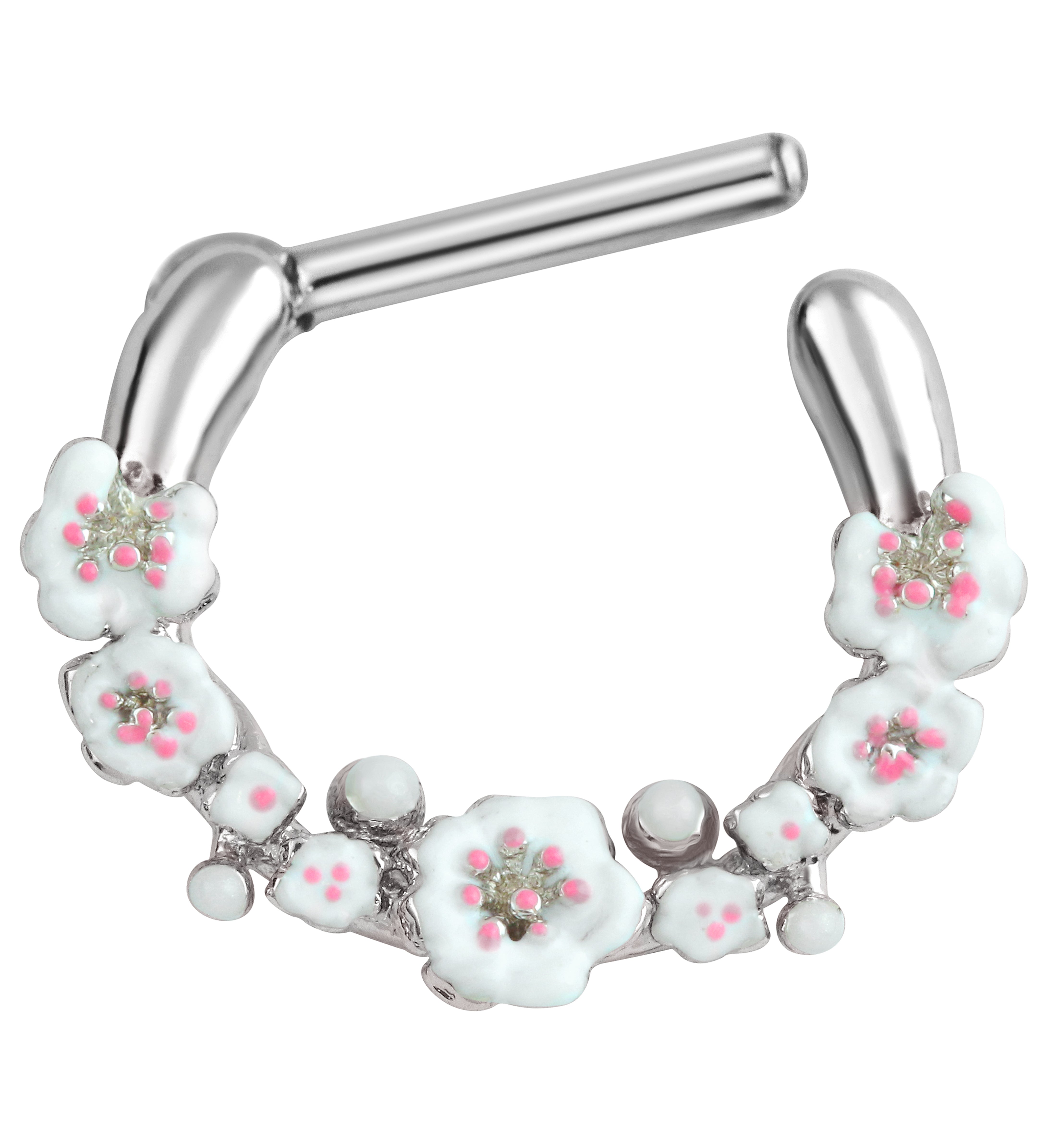 Cherry Blossoms Stainless Steel Straight Hinged Segment Ring