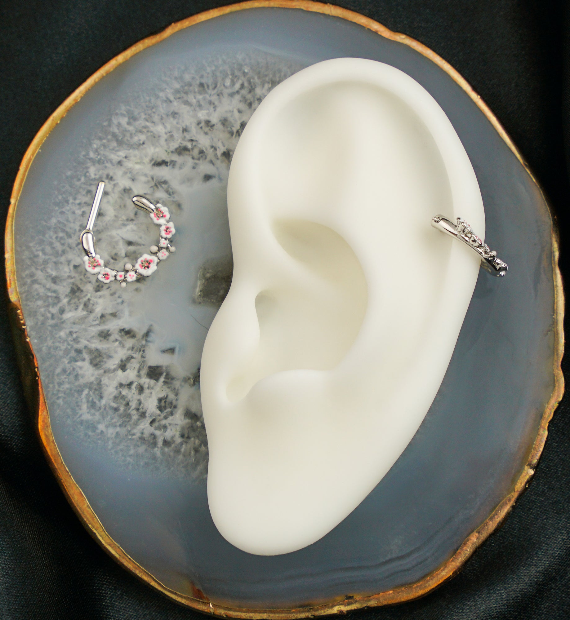 Cherry Blossoms Stainless Steel Straight Hinged Segment Ring