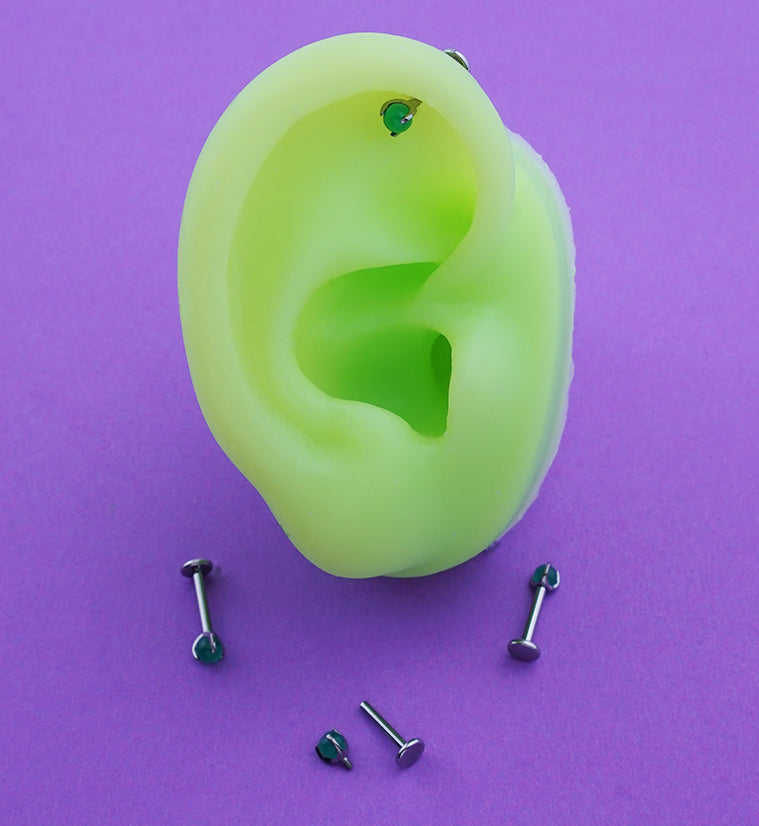 Claw Jade Green Stone Internally Threaded Titanium Labret