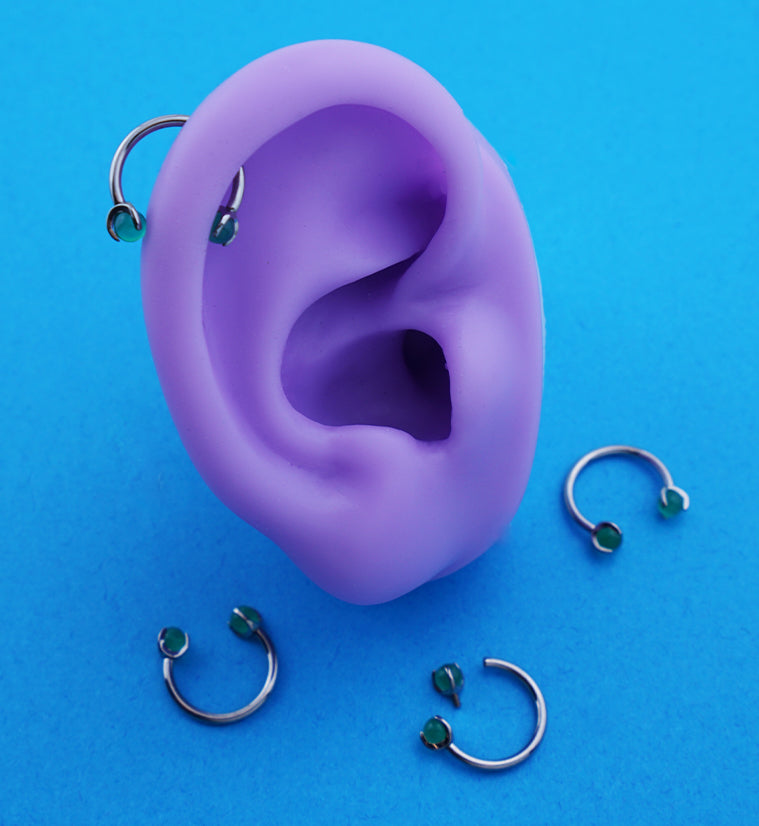 Claw Jade Green Stone Titanium Internally Threaded Circular Barbell