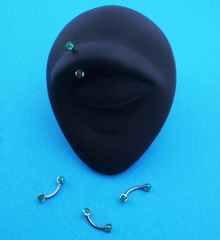 Claw Jade Green Stone Titanium Internally Threaded Curved Barbell