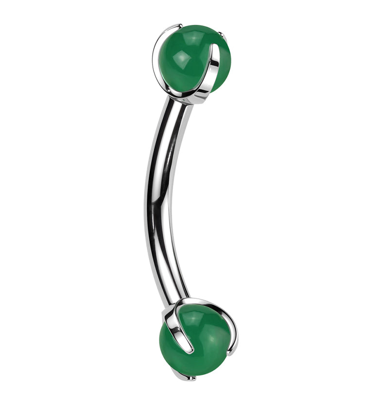 Claw Jade Green Stone Titanium Internally Threaded Curved Barbell