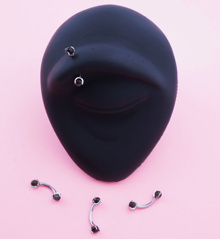 Claw Obsidian Stone Titanium Internally Threaded Curved Barbell
