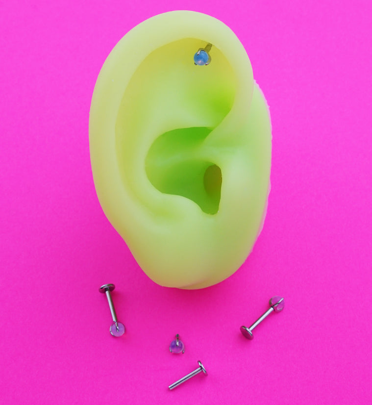 Claw Opalite Pink Internally Threaded Titanium Labret