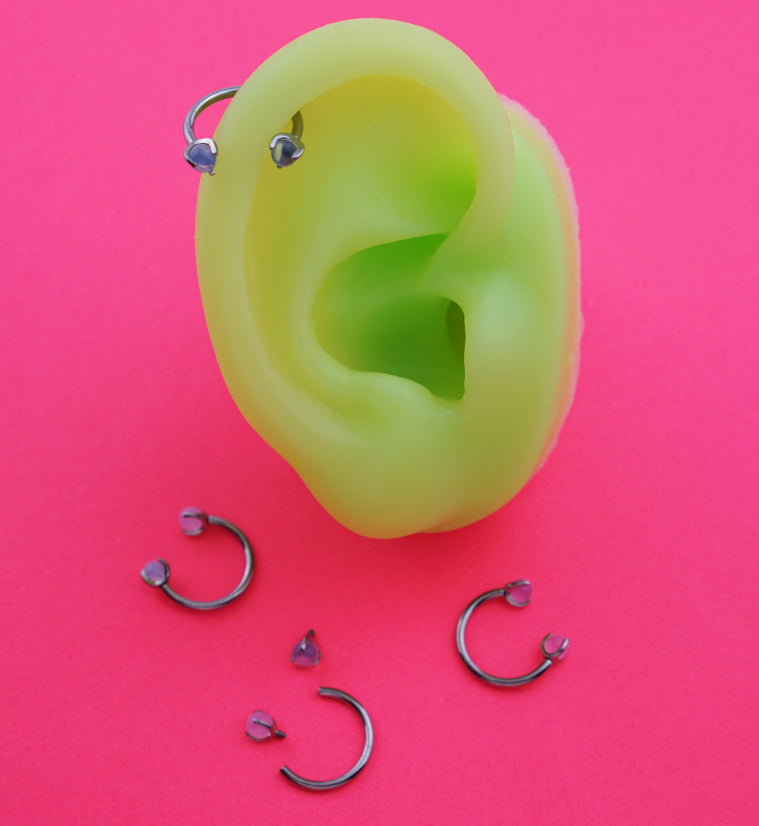 Claw Opalite Pink Titanium Internally Threaded Circular Barbell